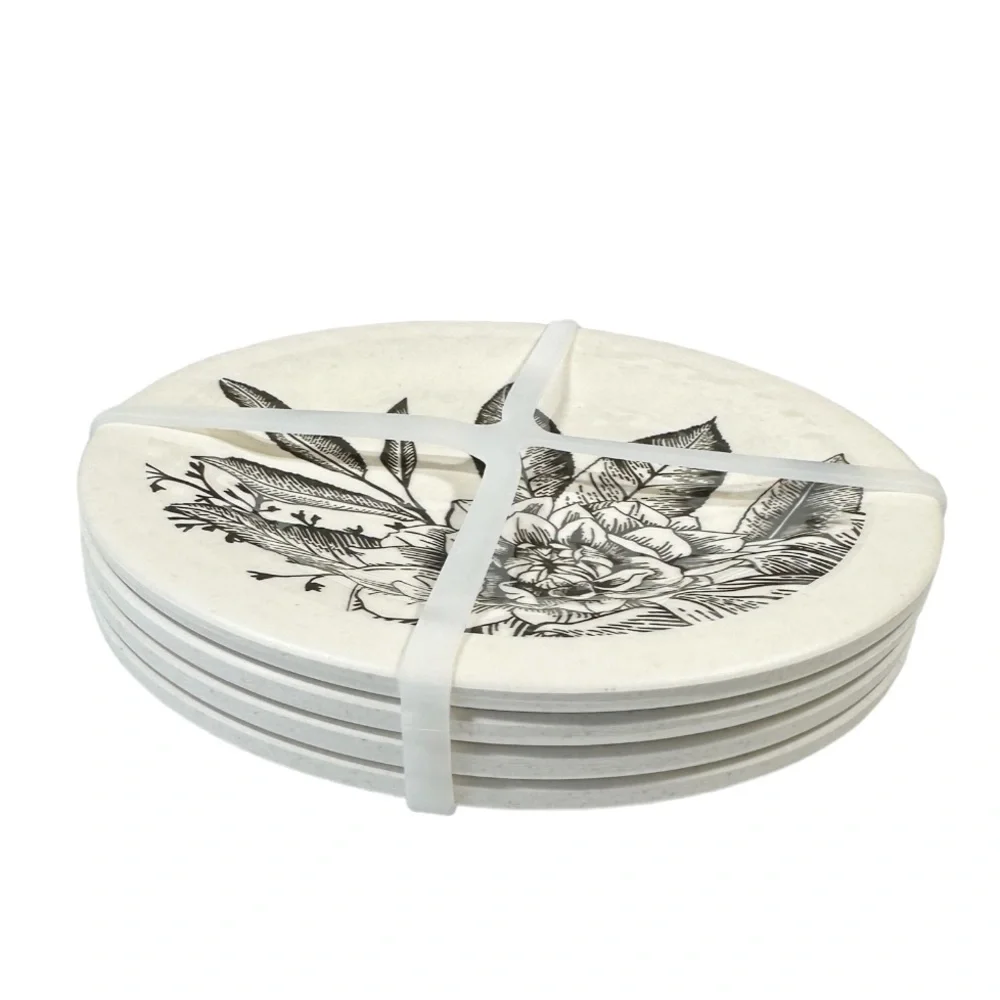 NEW Demdaco BLACK FLORAL Melamine Appetizer Plate Set/4